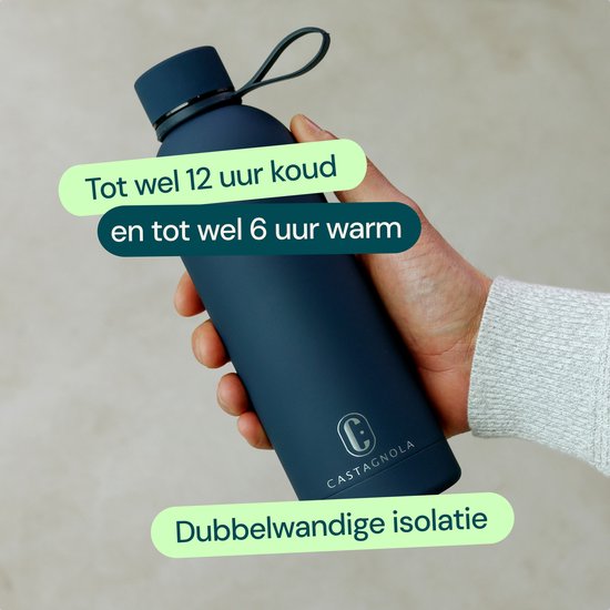 Castagnola Waterfles - RVS Drinkfles 500 ML - Stalen Thermosfles - Drinkflessen voor Volwassenen - Dubbelwandig - Donkerblauw