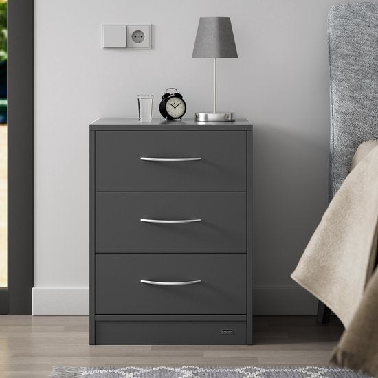 Casaria Nachtkastje Eloise – 3 Laden 54x39x28cm – Antraciet