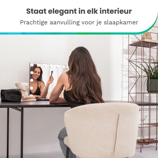 Mirlux Grote Hollywood Spiegel 80x60CM - LED Verlichting - USB & USB-C oplaadpoorten - Make Up - Wit