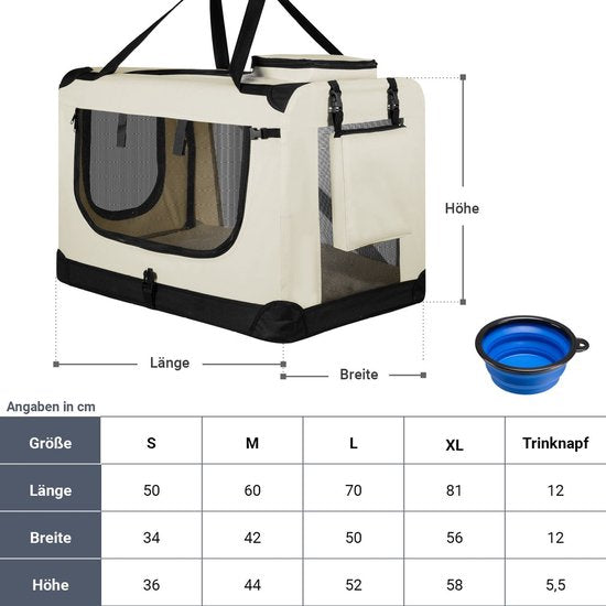 Juskys – Lassie Hondentransportbox – 50 x 34 x 36 cm – Voorzien Van Uitneembaar Kleed En Inklapbaar Frame – Voor Kleine Honden En Puppy's – Beige Oxford-Stof