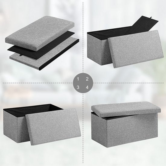 Casaria Opbergbank – 80x40x40cm Opvouwbaar Kunstleer 100L - Grijs