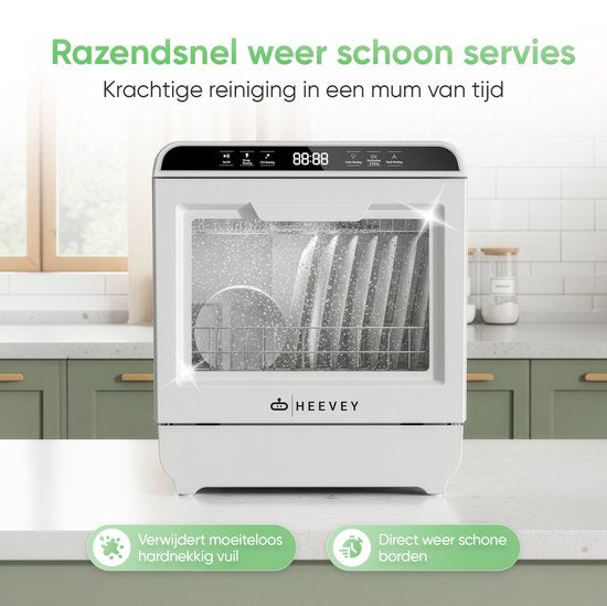 Heevey Mini Vaatwasser - Vrijstaande vaatwasser - Campingvaatwasser - 5 Wasprogramma's - Afwas - Sterilisatiesysteem - Droogfunctie 75°C