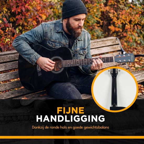 Finesse Akoestische Gitaar - met Videocursus - 4/4 40" - Western Gitaar - Gitaar Kind & Volwassenen - Zwart