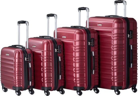 Juskys Kofferset Rome - 4-delig - ABS - Handbagage + Ruimbagage - Bordeauxrood
