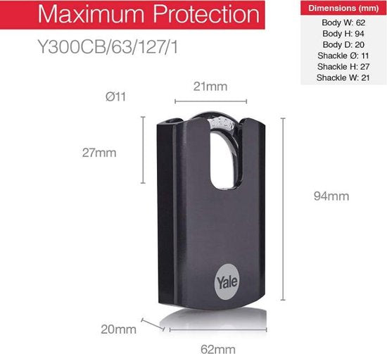 Yale - Stalen Hangslot - 62 mm - Gesloten Beugel - Maximum Protection