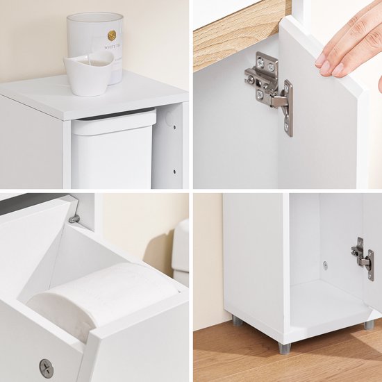 SoBuy BZR151-W Badkamermeubel voor smalle ruimtes, compacte opbergkast met verstelbare plank en lade, voor badkamer, toiletkast van hout, wit, 20 x 20 x 96 cm