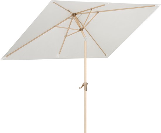 LifeGoods Parasol - Tuin - 270x180cm - 30° Kantelbaar - Waterdicht - UPF50+ - Houtkleurige coating - Crème