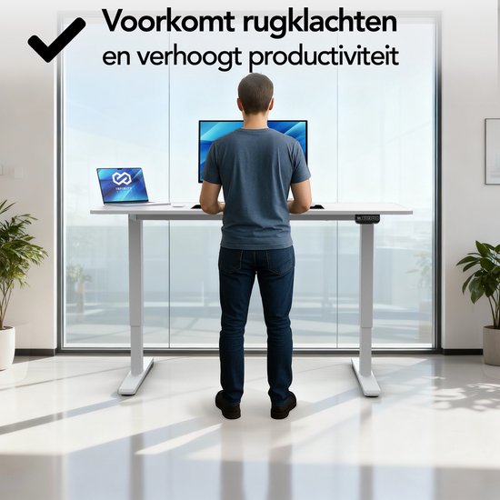 Infinity Goods Zit Sta Bureau - Elektrisch Verstelbaar In Hoogte - 140 x 60 CM - Geheugenfunctie - Wit