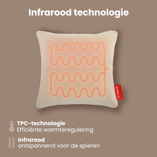 Auronic Warmtekussen - Sherpa Fleece - 45x45 - Draadloos - Oplaadbaar - Elektrisch kussen - Infrarood - Beige