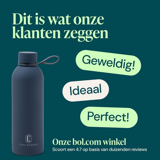 Castagnola Waterfles - RVS Drinkfles 500 ML - Stalen Thermosfles - Drinkflessen voor Volwassenen - Dubbelwandig - Donkerblauw