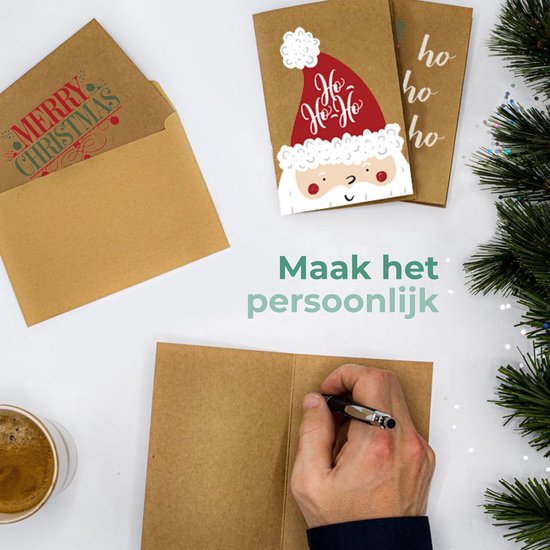Giftmas Kerst Collectie – Wenskaarten & Kerstkaarten Set – 36 Groetenkaarten met 12 Designs – Inclusief Enveloppen en Stickers – Kraft Papier met Zwarte Bedrukking Voor Feestdagen – 20×15 cm