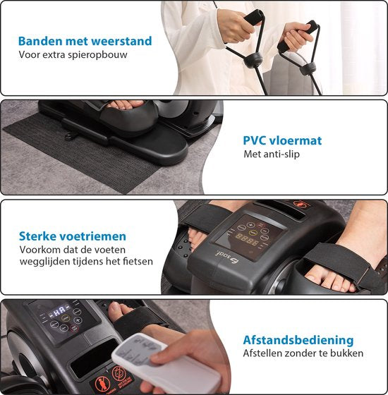 Saaf Mini Elektrische Hometrainer – Met Afstandsbediening - Weerstandsbanden – 43 x 38,5 x 25 cm – Zwart
