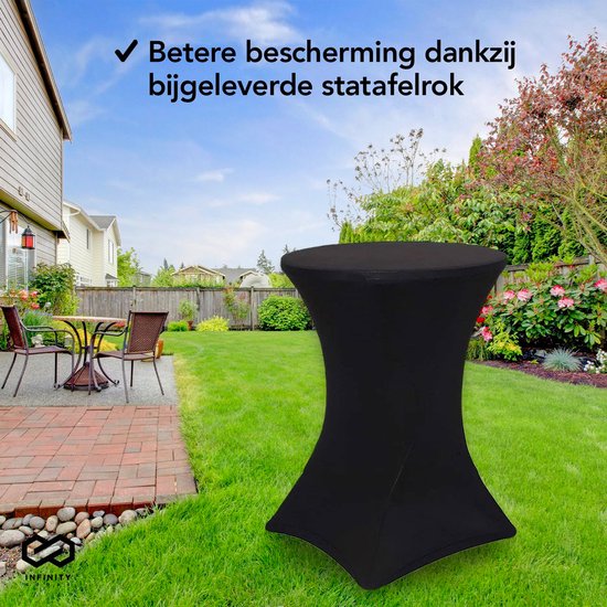 Infinity Goods Stevige Zwarte Statafel Incl. Zwarte Statafelrok - Partytafel - Robuust en Weersbestendig - Inklapbaar - 80cm x 110cm - Feest
