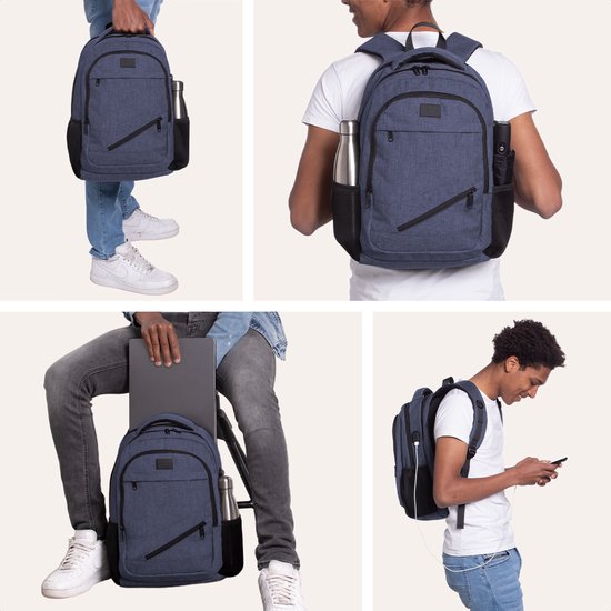 TRVLMORE Rugzak - 28L - 15,6 inch - Laptop Rugtas - Schooltas - Heren en Dames - Laptoptas - Spatwaterdicht Blauw