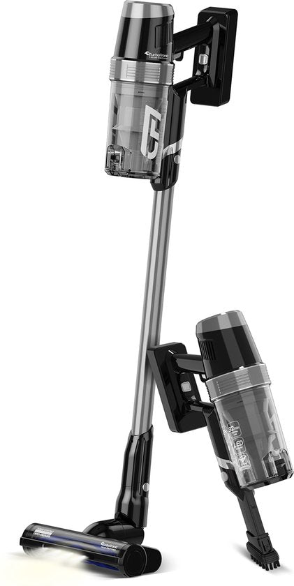 TurboTronic CF7 Draadloze Steelstofzuiger met Handstofzuiger - Hoge Zuigkracht - Kruimeldief - Zwart/Zilver