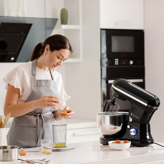 KitchenBrothers Keukenmachine & Mixer – 1200W – 5L RVS Mengkom – 6 Snelheden & Pulse – 36,9 x 23,1 x 33,4 cm – Zwart