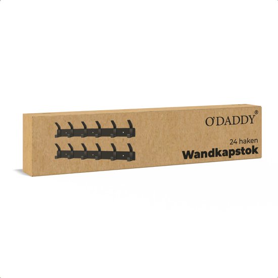 O'DADDY® Wandkapstok 24 Haken - Kapstok Hangend - Handdoekrek - Kapstok Muur - 2 rijen van 12 Haken - Inclusief Plakstrip - 44 x 3.5 x 7 cm - Zwart
