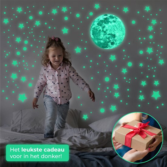 Nuvance - Glow in the Dark muur stickers (Maan en sterren) - 442 Stuks - Acryl