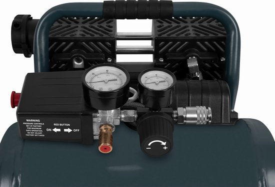 VONROC PRO Stille Compressor - Olievrij - 750W - 1PK - 128 l/min – 6 Liter – 8 Bar – 57,5dB(A) – Stil – Laag geluidsniveau - Antraciet