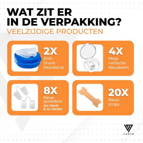 Vesto® Snurk set - 2x Anti Snurk Beugel - 20x Neuspleister - 8x Neusspreider - 4x Magnetische neusclip - Complete Set - Anti Snurk Beugel Pro - Anti Snurkmiddelen