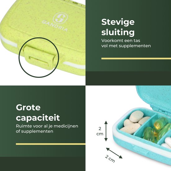 Gandria Pillendoosjes Set van 4 – Bio-Graanvezel – Waterbestendig – 12 Compartimenten