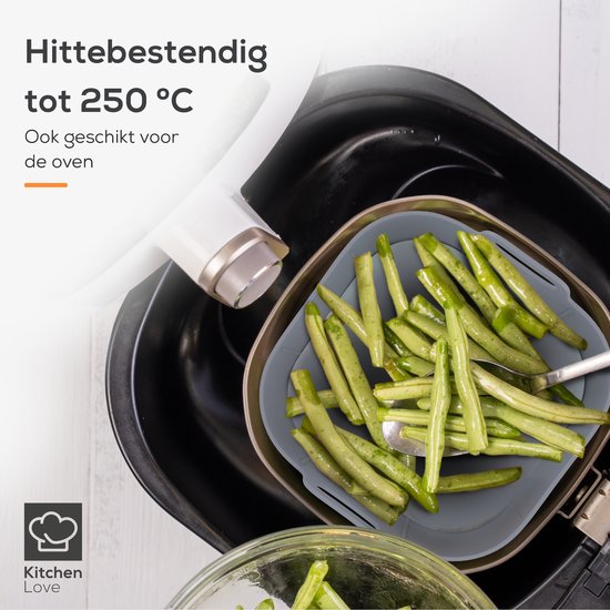 KitchenLove Airfryer Bakjes Siliconen XL - 2 Stuks - Vierkant - Bakpapier Alternatief - Accessoires - BPA Vrij - 20CM