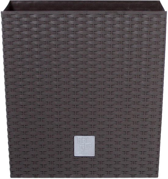 Prosperplast Bloempot/plantenpot Rato - rotan look - met binnenpot - bruin - 32 x 32 x 33 cm - kunststof
