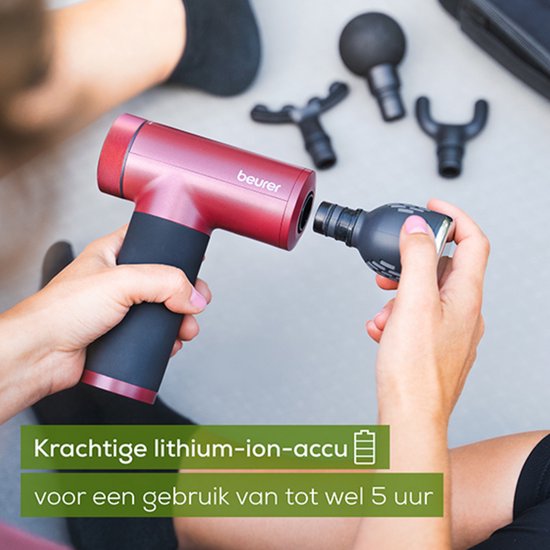 Beurer MG 195 HOT & COLD Limited Edition 25 Massage Gun - Verwarmt & koelt spieren - Incl. 7 opzetstukken - 9 Intensiteitsniveaus - Krachtige accu - Draadloos gebruik - 3 Jaar garantie - Bordeaux/zwart
