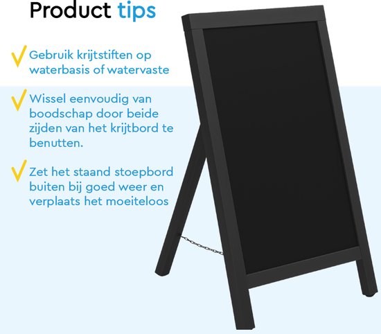 BRASQ Krijtstoepbord Zwart - 55x 85 CM - Krijtbord - Reclamebord - Stoepbord - Enkelzijdig - voor Binnen en Buiten - Horeca