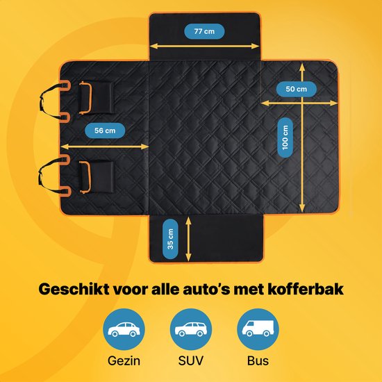 Jake en Jacky Hondendeken Auto Kofferbak - Autodeken Hond - Beschermhoes - Inclusief Opbergzak & Autoriem - Zwart/Oranje - 180x100 cm