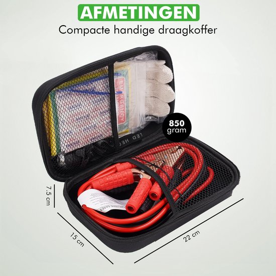 Travelhawk Noodpakket Auto - Noodpakket Autopech - Incl. Startkabels, hoofdlamp - 10 Delig - Zwart