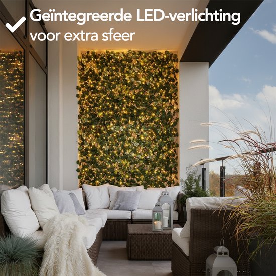 Brixy Kunsthaag Solar – Led - Uitschuifbaar – 180 x 90 cm – Kunstklimop – Kunstplanten Voor Buiten En Binnen – Namaak Plant – Kunst Klimop – Uittrekbaar - Lampjes - Verlichting