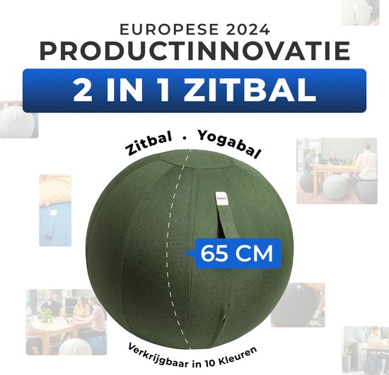 Backerz Zitbal 65 CM - Zitballen met Hoes Linnen - Ergonomische Bureaustoel Kantoor en Thuis - Luxe Yoga Bal - Groen