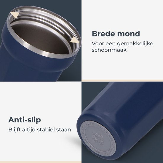Castagnola Thermosbeker - Koffiebeker To Go - Travel Mug voor Koffie en Thee - Theebeker - 380 ML - RVS - Donkerblauw - Octagon