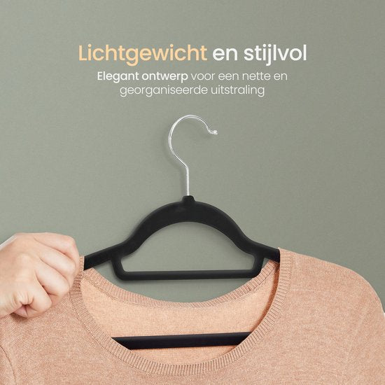 O'DADDY® Fluwelen Kleerhangers - Kledinghangers - Klerenhanger - 40 Stuks Kleren Hangers - Antislip - 43,5 cm - Kleerhangers kunststof - Zwart