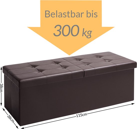 Casaria Zitbank met Opbergruimte - 115x40x40cm 131L Kunstleer – Bruin