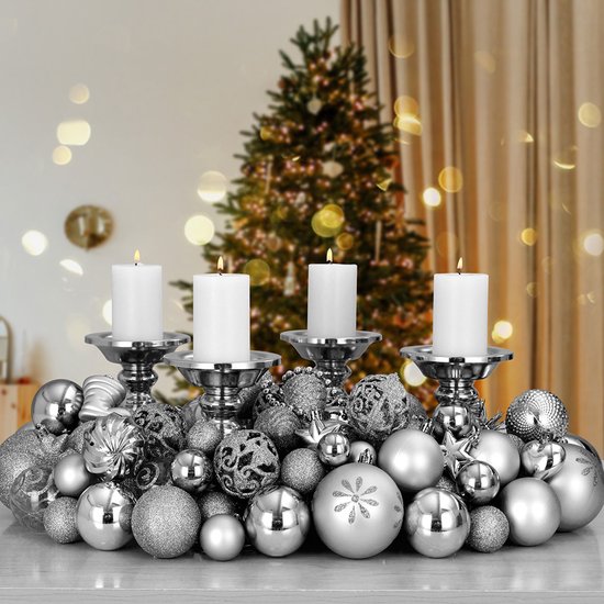 Deuba Kerstboomballen - Set van 103 Kunstof Mat Glanzend - Zilver