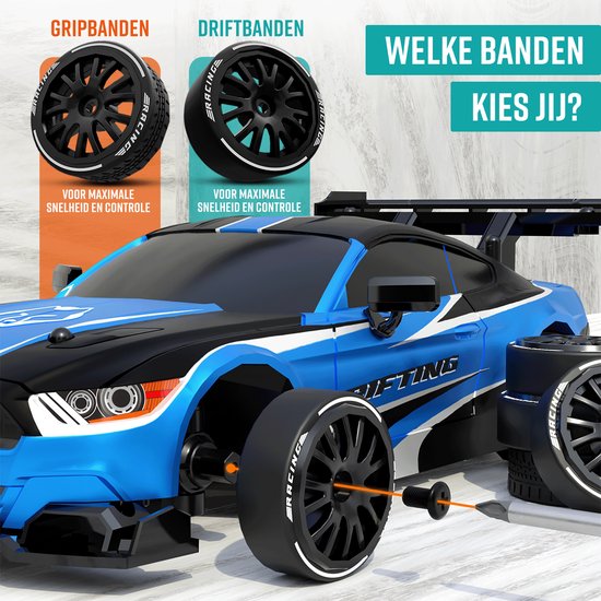 NAPI Bestuurbare RC Auto - Drift Car met 2 Accu’s, LED & Accessoires - 15 km/h - Buitenspeelgoed - Race Autos voor Jongens & Volwassenen - Buiten Speelgoed - Speelgoedauto Radiografisch - Drift King