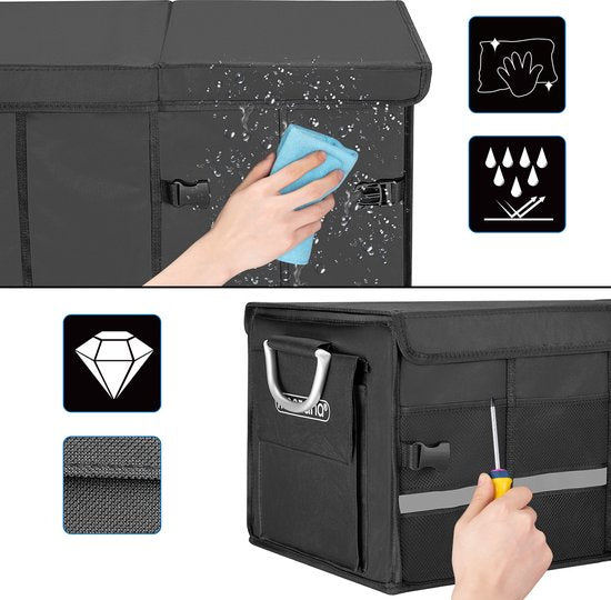 Monzana Kofferbak Organizer - 68L Waterdicht Opvouwbaar - Zwart Zilver