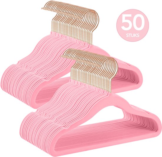 Brixy 50 Kinder Kledinghangers - Roze - Kleerhanger - Fluweel - Broeklat