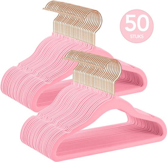 Brixy 50 Kinder Kledinghangers - Roze - Kleerhanger - Fluweel - Broeklat