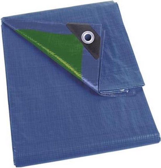 Perel Dekzeil, 18 ringen, versterkte hoeken, rechthoekig, blauw/groen, 70 g/m², 4 x 5 m