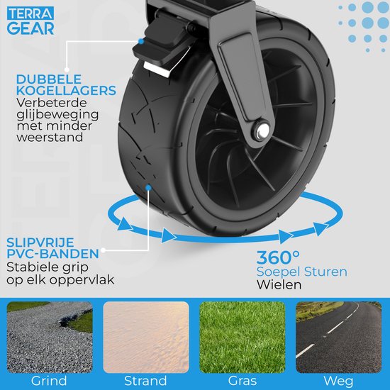 TerraGear Bolderkar opvouwbaar - Bolderkar met dak en duwstang - Zwart - 120L inhoud - 150KG draagcapaciteit