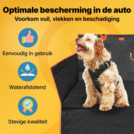 Jake en Jacky Hondendeken Auto Kofferbak - Autodeken Hond - Beschermhoes - Inclusief Opbergzak & Autoriem - Zwart/Oranje - 180x100 cm