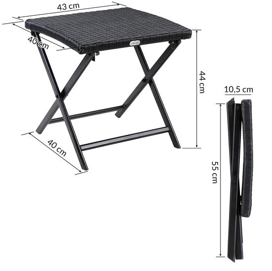 Casaria Polyrotan Vouwkruk– 40x40x40cm Belastbaar tot 110kg - Zwart