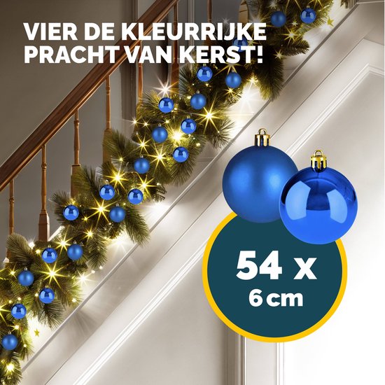 Casaria Kunststof Kerstballen 54er Set - Mat Glanzend Ø 3 4 6 cm Blauw