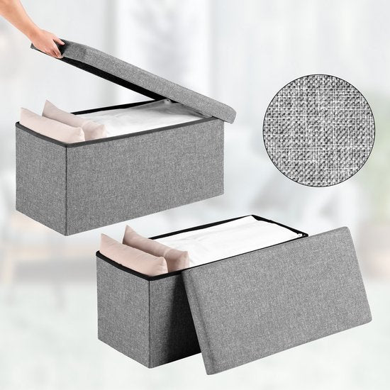 Casaria Opbergbank – 80x40x40cm Opvouwbaar Kunstleer 100L - Grijs