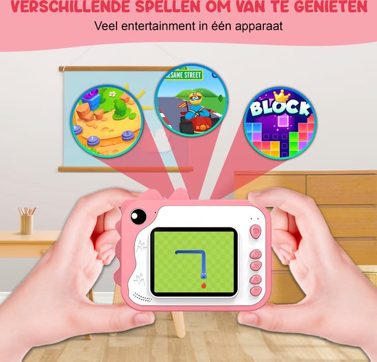K&L® 3 IN 1 Digitale Kindercamera + Instant print + speelcamera - 32GB micro sd kaart - camera kinderen - Vlogcamera met games - Fototoestel voor Kinderen - Klein Formaat Speelgoed - Met videofunctie - Roze