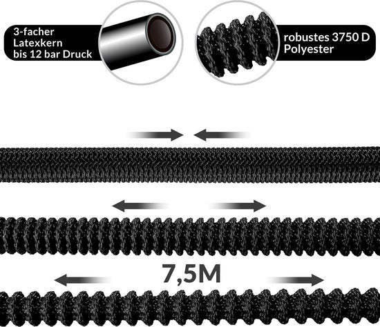 Gardebruk Tuinslang Flexibel - 7,5m 1/2" 3/4" Inch Wandmontage - Zwart
