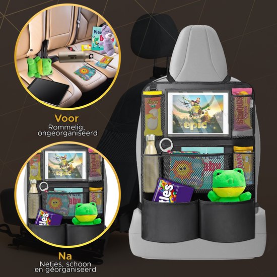 Toivo Set van 2 Luxe Autostoel Organizer - Waterafstotend Oxford Materiaal - Zwart - Tablet Houder - Auto-Organizer
